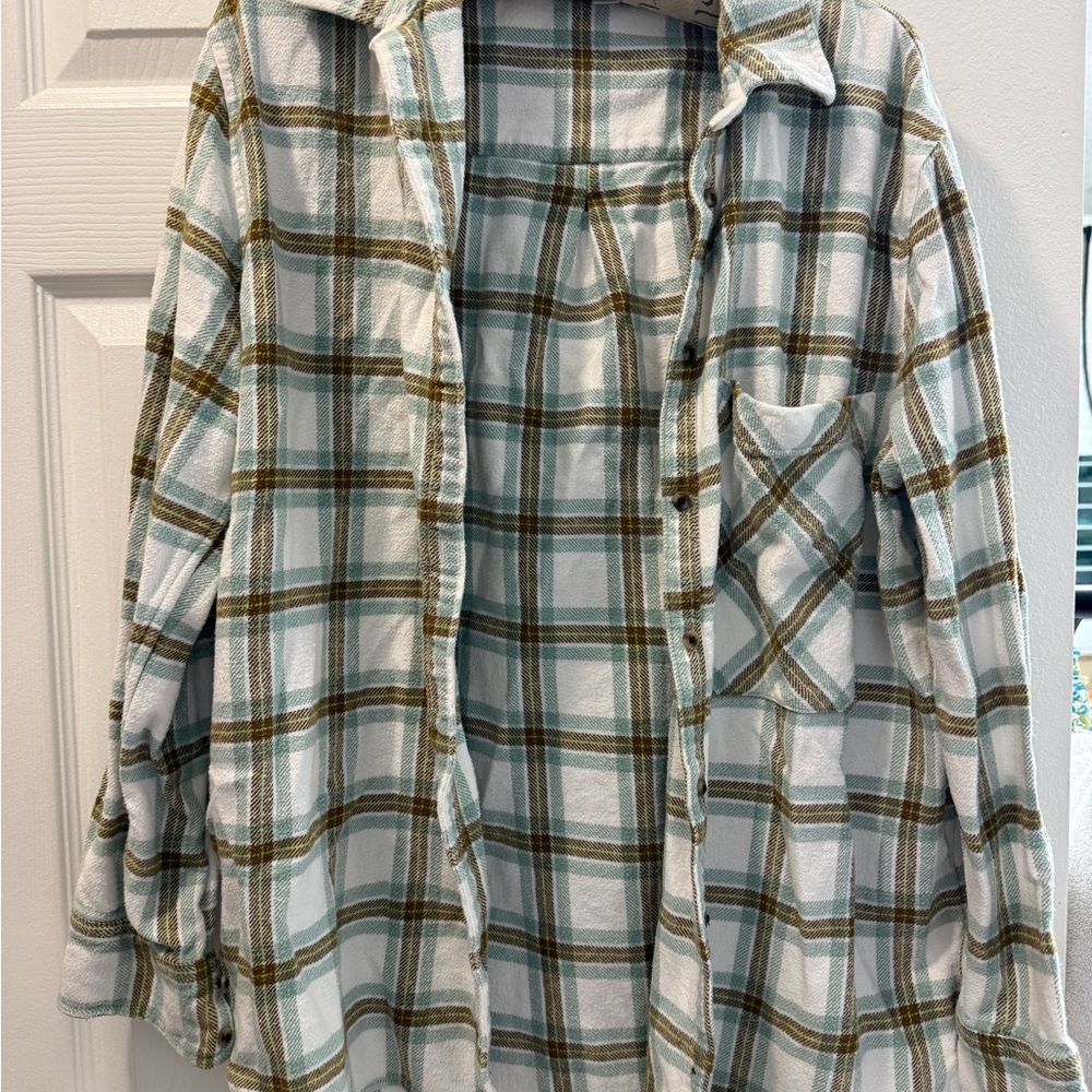 Aerie Flannel with Green and Brown Accents